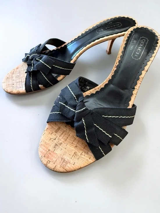 Coach Bree Black Ribbon Kitten Heel Sandals 9.5 Vintage Minimalist Made in Italy - Picture 3 of 9